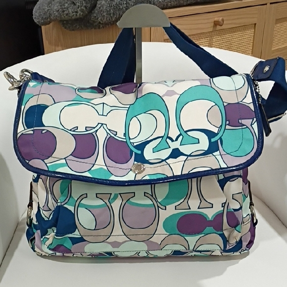 Coach Handbags - Coach Kyra Scarf Signature Messenger Bag In Blue and Purple